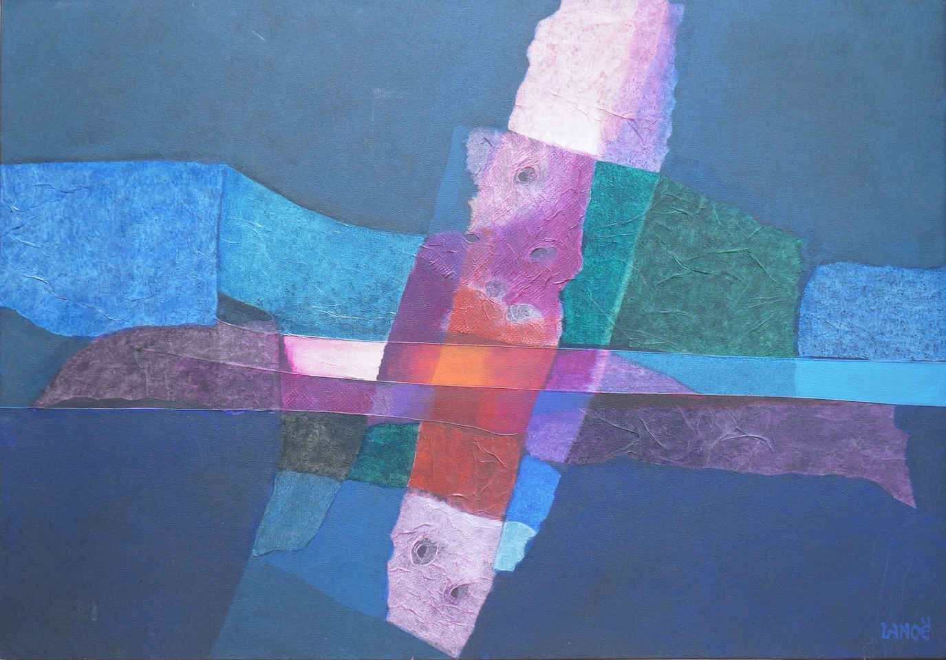 Pierre Lanoe, Abstract composition, signed, mixed media and acrylic on canvas, 65 x 92cm